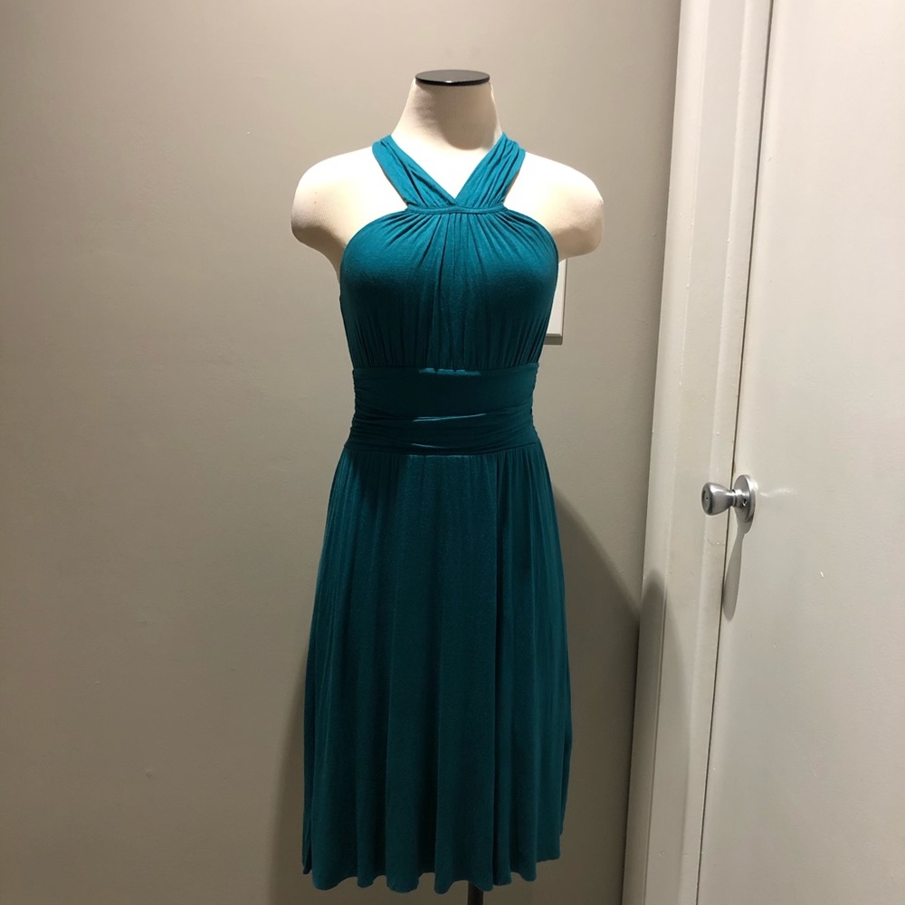Anthropologie Velvet Halter Dress in Teal